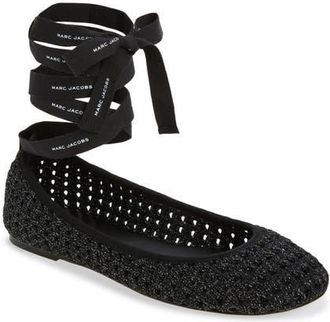 Marc Jacobs The Logo Ribbon Ballet Flat in Onyx at Nordstrom, Size 35
