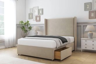 Sloomy Devonshire Coniston Divan Set 2 Drawers-54 Wingback in Cream | Size: Small Double