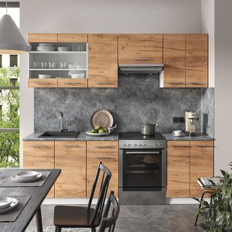 Vicco Mueble De Cocina Fame-line, Oro Potencia Roble/blanco, 240 Cm, Et Antracita