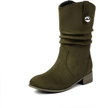 Generic Womens Slouch Mid Calf Boots With Metal Button Suede-Like Material Comfortable Slip Resistant Durable For Casual Daily Streetwear Fall Winter,Green,5.
