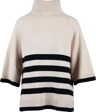 Gran Sasso Short Sleeve Turtleneck Sweater With Navy Stripe Accents