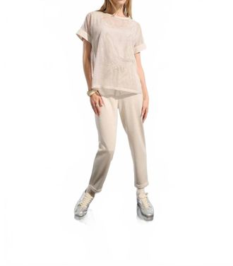 Joseph Ribkoff Crew Neck Short Sleeve Mesh Top In Moonstone