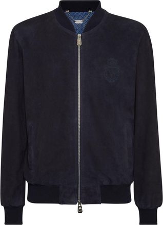 Billionaire Boys Club crest-embroidered suede bomber jacket - men - Leather - XXXL - Blue