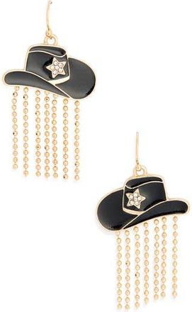 Leith Cowboy Hat Fringe Drop Earrings in Black- Gold at Nordstrom Rack
