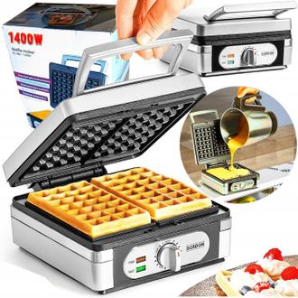 OEM Gofrera Para 2 Gofres Xl, Potencia Ajustable, Robusta, Grande, De Acero Inoxidable, 1400 W, Tostadora Pro