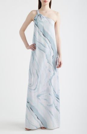 BOSS Dantea One-Shoulder Dress in Pale Lagoon Ocean Tide Print at Nordstrom, Size 10
