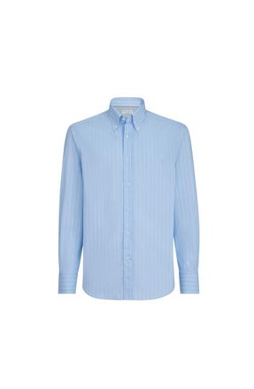 Brunello Cucinelli Striped poplin shirt in Azure at Nordstrom, Size Xxx-Large Eu