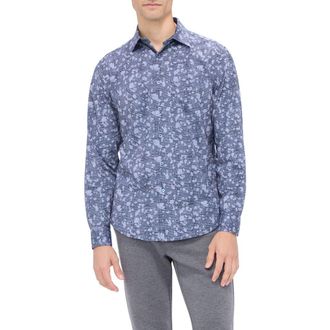 Bugatchi Jimmy OoohCotton Spatter Plaid Button-Up Shirt in Navy at Nordstrom, Size Xxx-Large