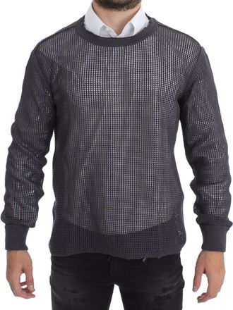 Dolce & Gabbana Mens Mesh Knit Crewneck Sweater - Grey Cotton - Size EU 52 (Mens)