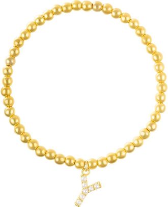 Adornia Faux Pearl Initial Charm Beaded Bracelet in Gold White-Y at Nordstrom Rack