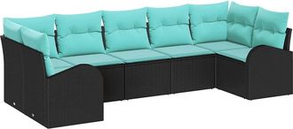 vidaXL Conjunto De Sof&aacute;s De Jard&iacute;n 7 Uds. Negro Y Turquesa Vidaxl
