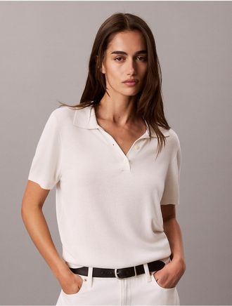 Calvin Klein Womens Fine Gauge Polo Shirt - White - XL