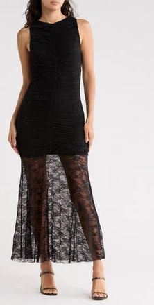 Leith Ruched Lace Maxi Dress in Black at Nordstrom Rack, Size X-Small