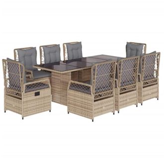 vidaXL Set Comedor De Jard&iacute;n 9 Pzas Con Cojines Rat&aacute;n Sint&eacute;tico Beige Vidaxl