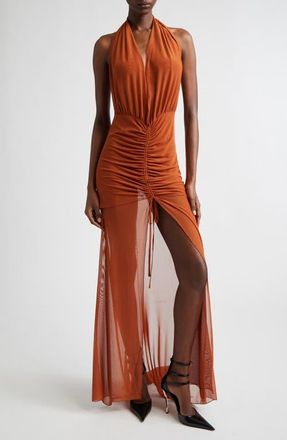 Kim Shui Rust Mesh Halter Dress at Nordstrom, Size X-Small