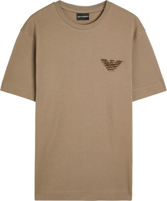 Emporio Armani Logo-appliqué Piqué Cotton T-shirt - Camel - Xxl
