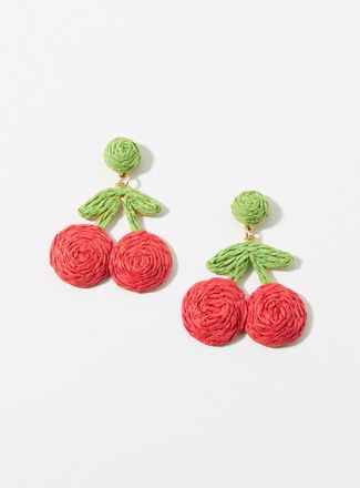 Simons Womens Large raffia cherry earrings