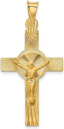 Diamond2Deal 14k Yellow Gold Polished Satin Diamond-Cut Crucifix Pendant