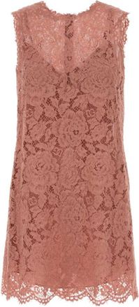 Dolce & Gabbana Pink Lace Round Neck Mini Dress