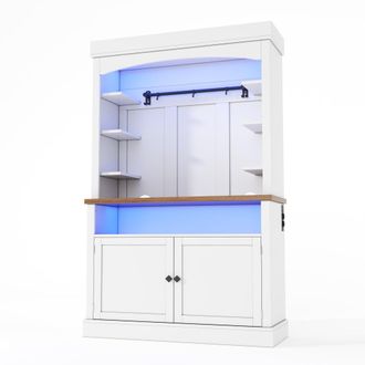 Urban Meuble Vitrina de cocina blanca con led, enchufes y estantes abiertos