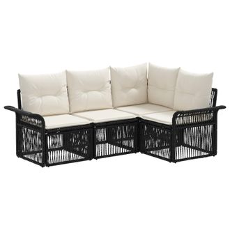 vidaXL Conjunto De Sof&aacute;s De Jard&iacute;n 4 Pcs Negro Rat&aacute;n Sint&eacute;tico Vidaxl