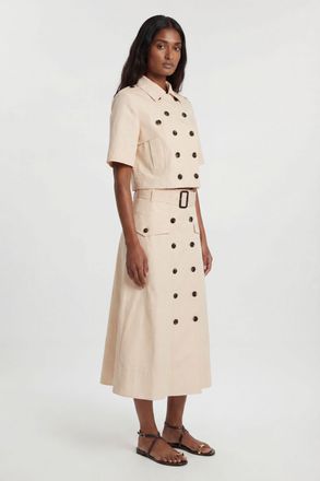 Karen Millen Womens Tailored Cotton Trench Button Front Pleated Skirt - White - Size 14 UK