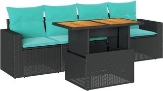 vidaXL Set De Muebles De Jard&iacute;n 5 Pzas Y Cojines Rat&aacute;n Sint&eacute;tico Negro Vidaxl