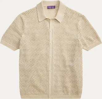 Ralph Lauren Purple Label Textured Cotton Short-Sleeve Cardigan