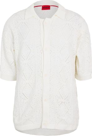 HUGO BOSS Hugo Mens Collared Neck Shirt Collar Short Sleeve Sweater in Open White - Size X-Large
