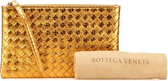 Bottega Veneta Gold Metallic Leather and Snake Skin Intrecciato Wristlet Clutch