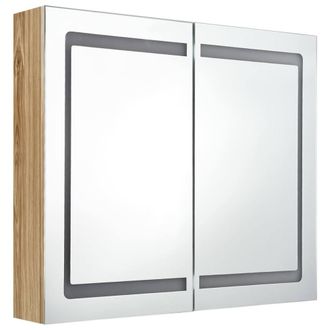 Berkfield Home LED Bathroom Mirror Cabinet Oak 80x12x68 cm in Brown | Size: 80 x 12 x 68 cm