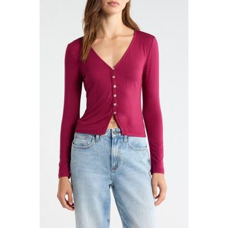 PacSun Shelby Button-Up Knit Top in Wine at Nordstrom, Size Xx-Small