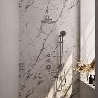 Marcel Breuer Brushed Edition Regendoucheset inbouw - hoofddouche 30cm - Wandarm - glijstang - met inbouwdeel - Gladde knoppen - handdouche Rond 3 standen - PVD - g