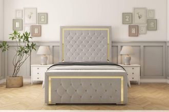 Sloomy Sofia Gold Plush Bed Frame With 50 Upholstered Headboard in Silver | Size: Small Double