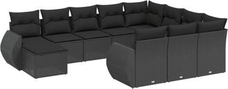 vidaXL Set De Sof&aacute;s De Jard&iacute;n 11 Pzas Y Cojines Rat&aacute;n Sint&eacute;tico Negro Vidaxl