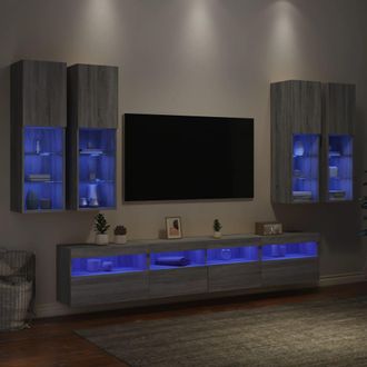 vidaXL Muebles De Tv De Pared Con Luces Led 7 Piezas Gris Sonoma Vidaxl