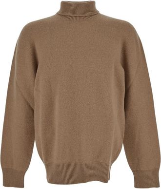 Laneus Wollen Coltrui Gebreid - Heren - Coltruien - Bruin - L - Wol - Truien & Vesten