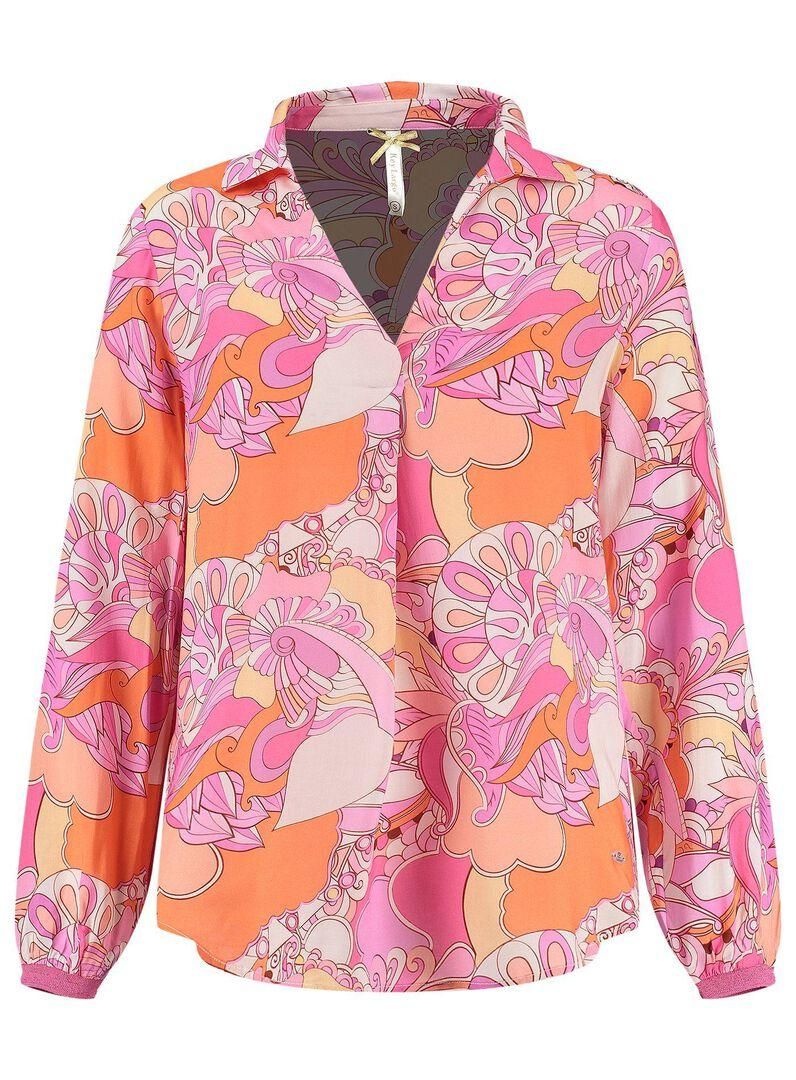 KEY LARGO Damen Bluse 'Ruby' – V-Ausschnitt, Blumenprint Mit Streifen & Leoparden-Details