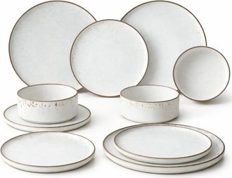 SIA D&eacute;co Juego de 16 piezas de vajilla de gres blanco roto