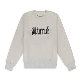 Aim&eacute; Leon Dore Oatmeal Houndstooth Applique Crewneck Sweatshirt