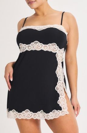 Savage x Fenty Swirly Girly Chemise in Black Caviar/White Tea at Nordstrom, Size X-Small