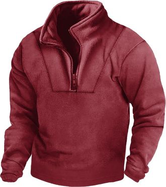 Generic Fleece Pullover Men | Half Zip Military Sweatshirt | Tactical Fleece Jackets Outdoor Combat Pullover Tops Polo Neck Long Sleeve Sweatshirts Windproof 