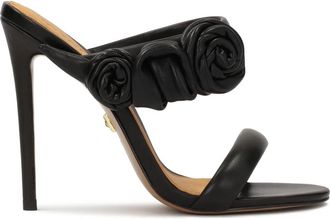 Kazar Elegante zwarte flip-flops met rozen op een hoge stilettohak - Dames - Muiltjes - Zwart - 40 EU - Leer - Schoenen
