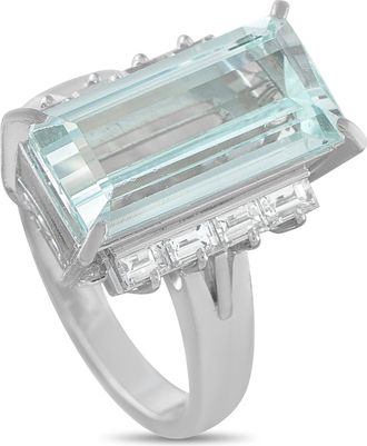 Luxury Bazaar Platinum 0.69 ct Diamond and 6.12 ct Aquamarine Ring MF24-052126