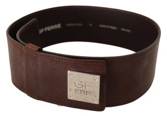 Gianfranco Ferre Womens Brown Genuine Leather Wide Logo Buckle Waist Belt - Size 69 cm (Belts)