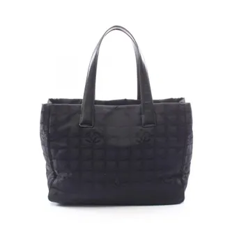 Chanel Black Leather Nylon Canvas Handbag Tote Bag (Pre-Owned)