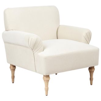 Beliani Sill&oacute;n Tapizado De Tela Poli&eacute;ster Hidr&oacute;fugo Asiento Grueso Patas De Madera De Caucho Beige Claro Fredros