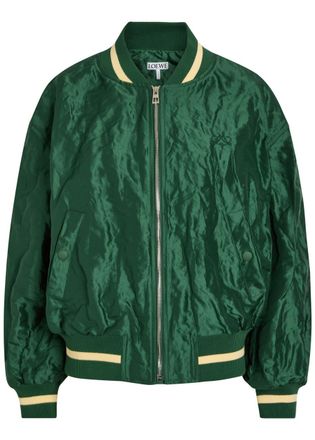 Loewe Crinkled Satin-twill Bomber Jacket - Dark Green - 38 (UK10 / S)