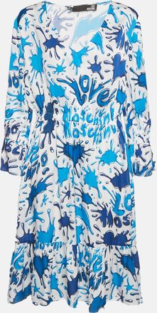 Love Moschino Blue/white Paint Splashed Satin Midi Dress