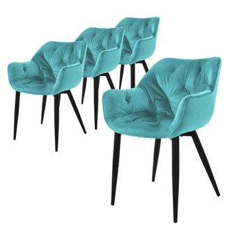 ML Design Ml-design Set 4x Sillas De Comedor Con Respaldo Y Reposabrazos Asiento Ergon&oacute;mico Acolchado Tapizado De Terciopelo Azul Petr&oacute;leo, Patas De Metal Sill&oacute;